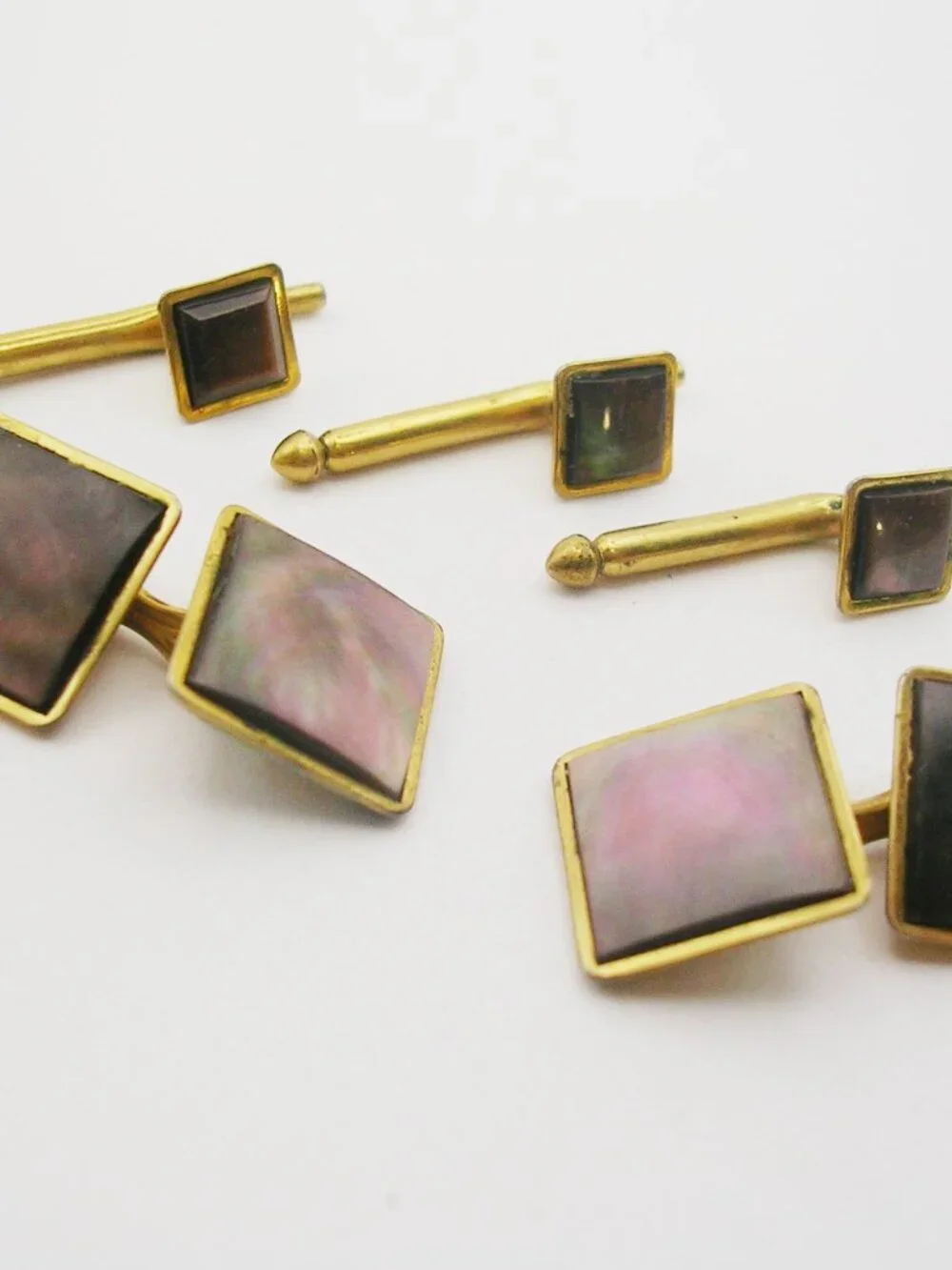 Vintage double sided Swank Cufflinks Tuxedo Studs Set Mother of Pearl
